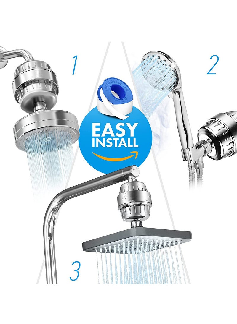 Milatech 20 Stages Shower Filter for Hard Water (2 Cartridges Included) Remove Chlorine & Harmful Substances, Ionic Water Softener Filtered Showerhead Cartridge System for Bath Anti-Dry Skin Hair  - Image 3