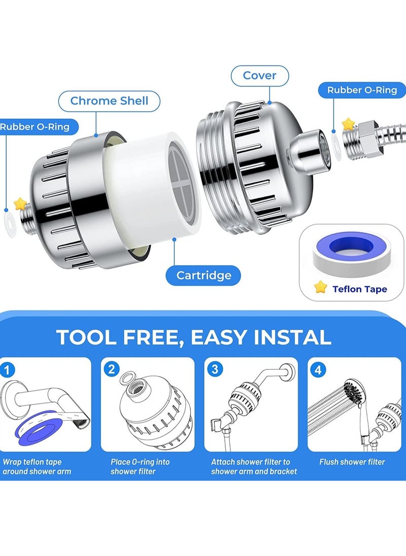 Milatech - Shower Filter 20-Stage Shower Head Filter for Hard Water Shower Water Filter with 2 Replaceable Filter Cartridges for Chlorofluoride Removal, Polished Chrome - Image 1