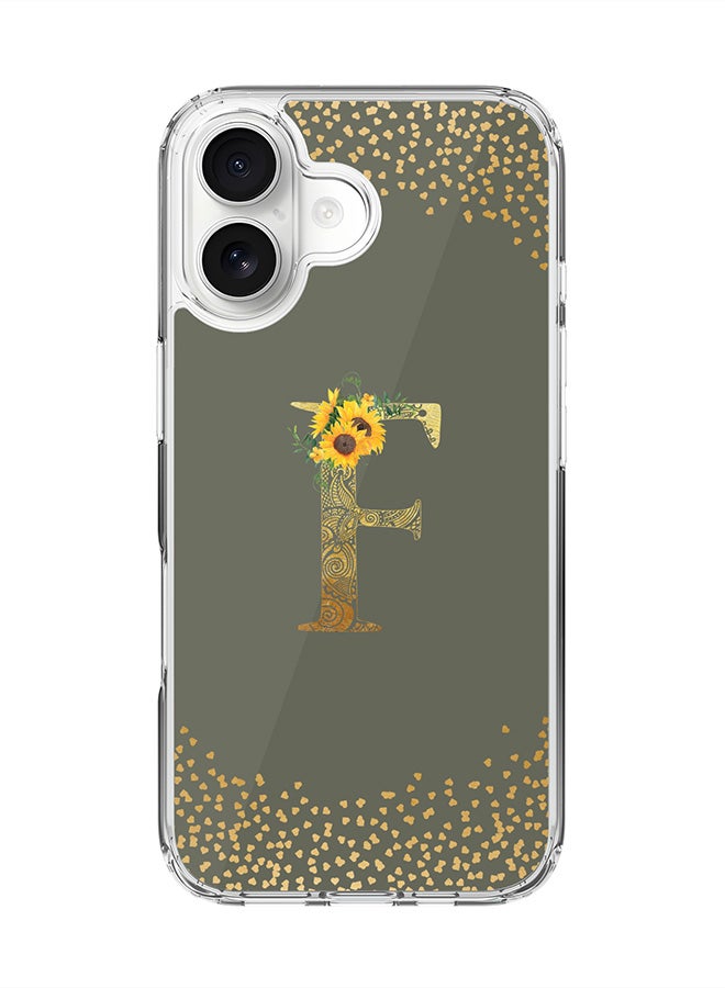 Stylizedd Classic Clear MagSafe Case for iPhone 17 , Hybrid Soft Case Flexible Edges Anti Drop TPU PC Gel Thin Transparent Cover [ Designed for iPhone 17 ] - Custom Monogram Initial Letter Floral Pattern Alphabet - F  (Olive Green )