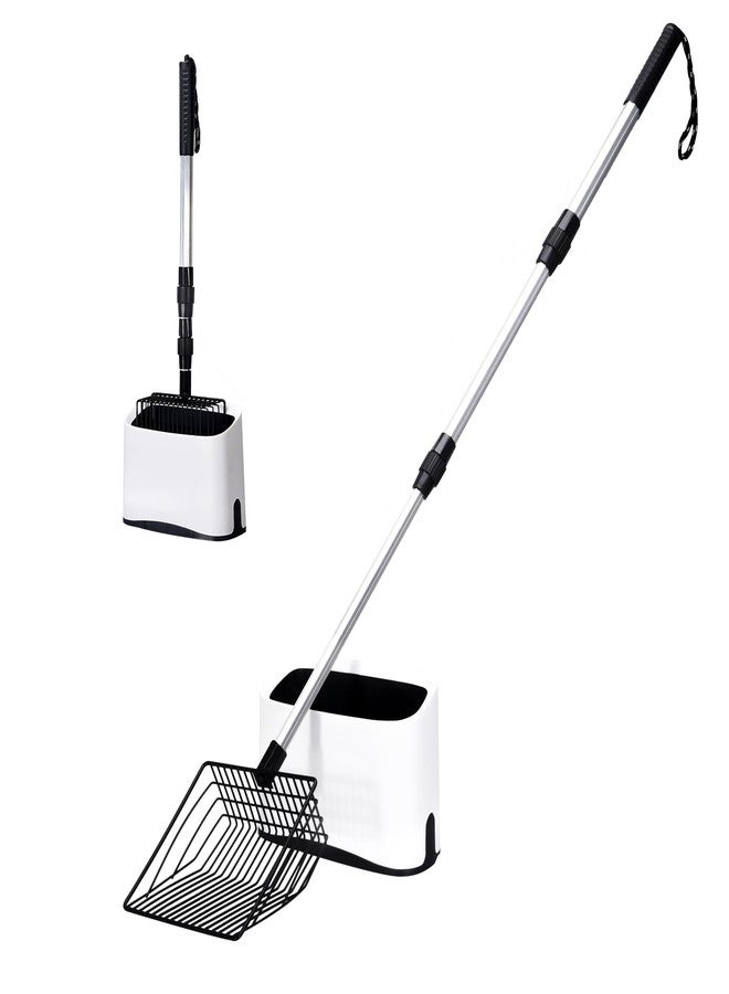 PETOCAT Metal Cat Litter Scoop with Holder, 43" Extendable Long Handle Cat Scooper for Litter Box, Solid & Durable, Deep Shovel for Fast Sifting, Large Pet Pooper Scooper for Kitty/Outside Dog Poop - Image 1