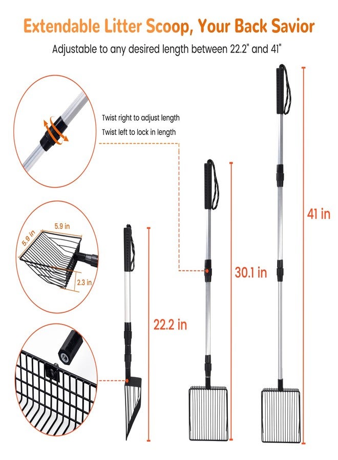 PETOCAT Metal Cat Litter Scoop with Holder, 43" Extendable Long Handle Cat Scooper for Litter Box, Solid & Durable, Deep Shovel for Fast Sifting, Large Pet Pooper Scooper for Kitty/Outside Dog Poop - Image 3