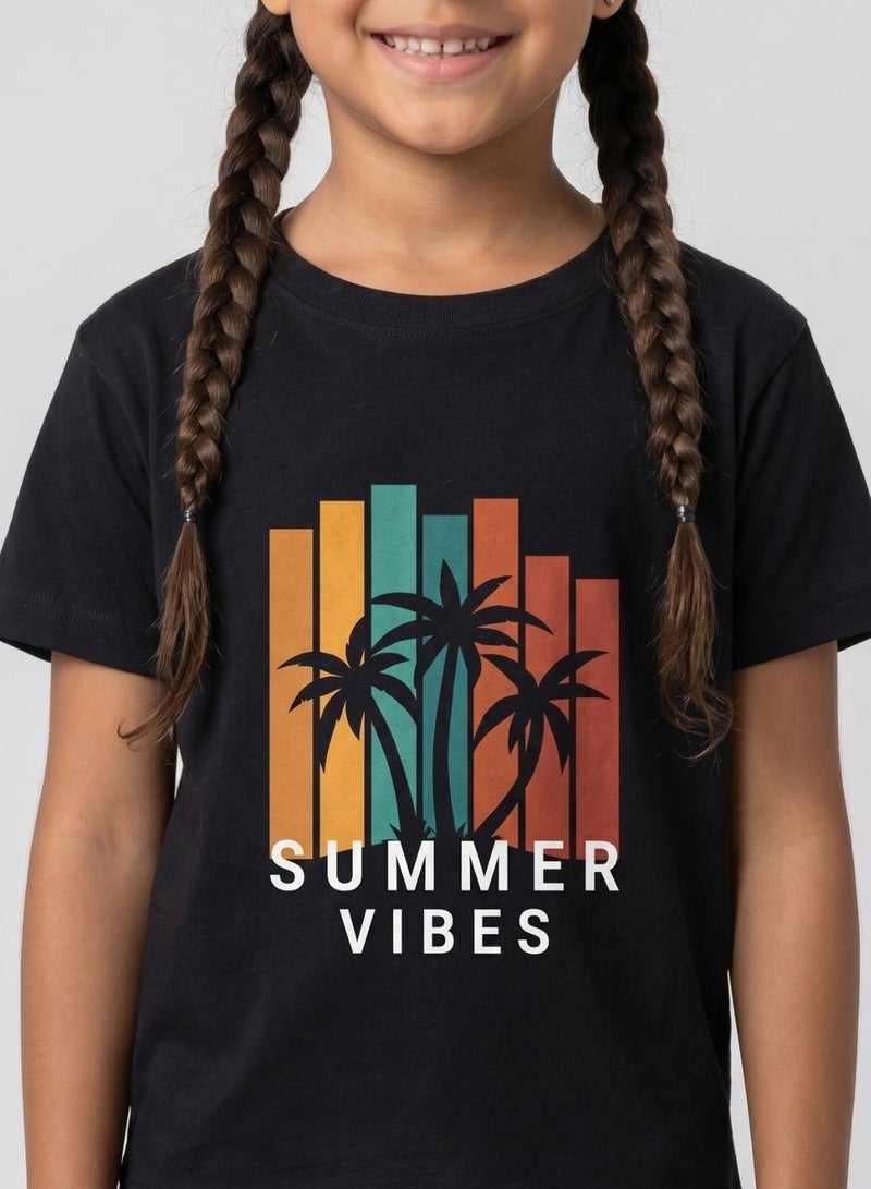 babyqlo Girls Summer Vibes Black T-Shirt - Image 5