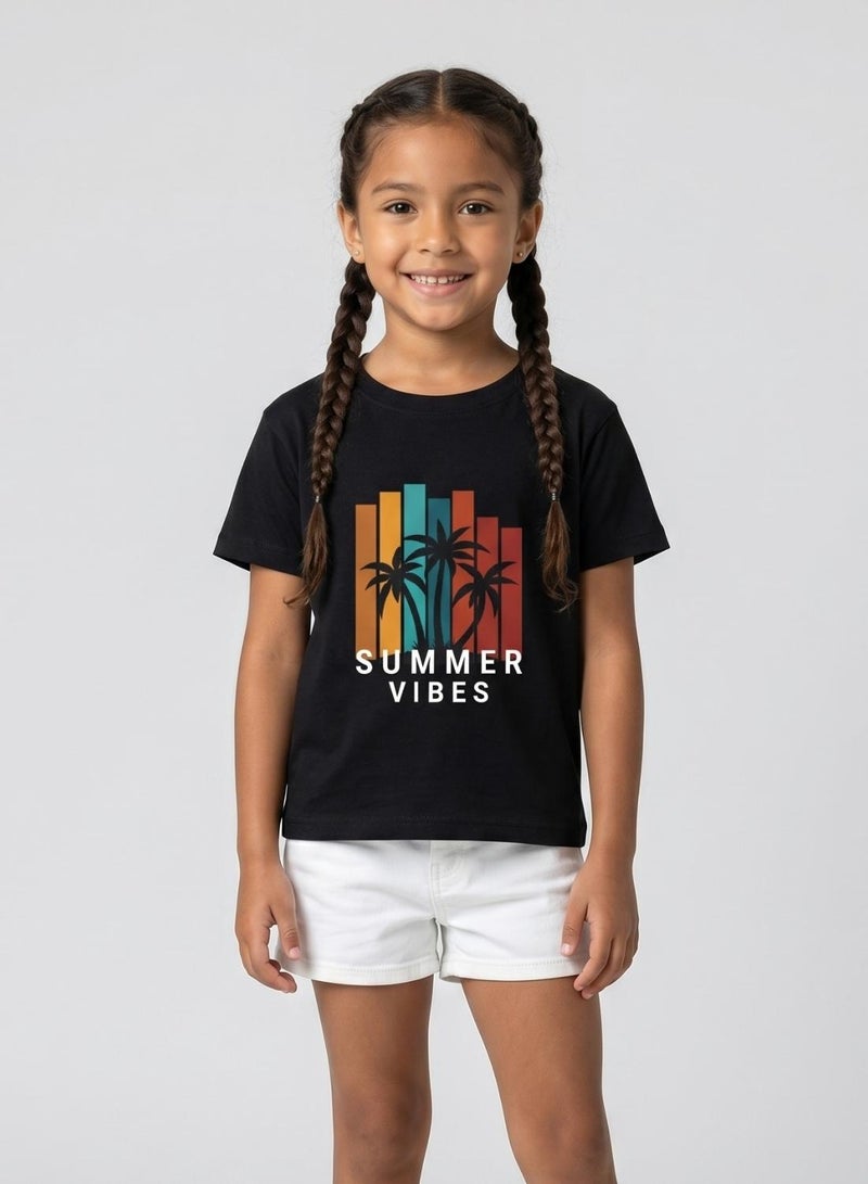 babyqlo Girls Summer Vibes Black T-Shirt - Image 1