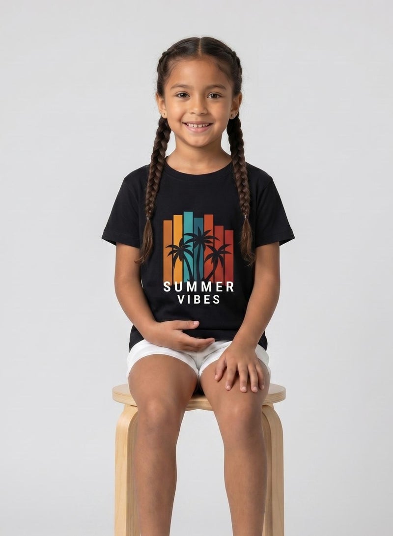 babyqlo Girls Summer Vibes Black T-Shirt - Image 3