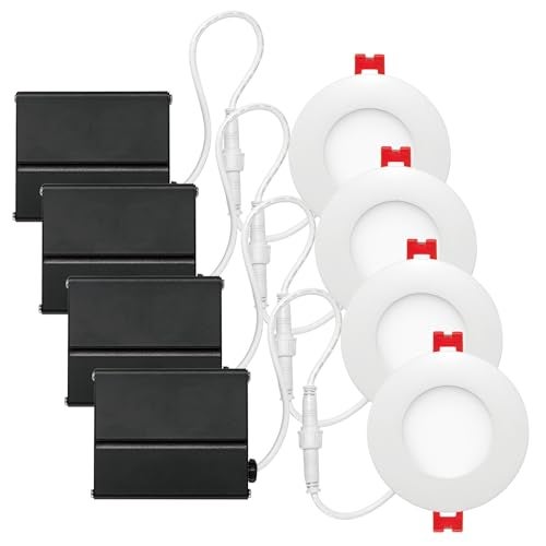 Globe Electric 91125 3" Ultra Slim LED Integrated Recessed Lighting Kit, 4-Pack, 6 Watts, Energy Star, IC and Wet Rated, Dimmer Switch Compatible, White Finish, 3.25" Hole Size, 420 Lumens, 3000K - Image 1