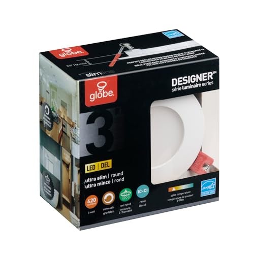 Globe Electric 91125 3" Ultra Slim LED Integrated Recessed Lighting Kit, 4-Pack, 6 Watts, Energy Star, IC and Wet Rated, Dimmer Switch Compatible, White Finish, 3.25" Hole Size, 420 Lumens, 3000K - Image 5