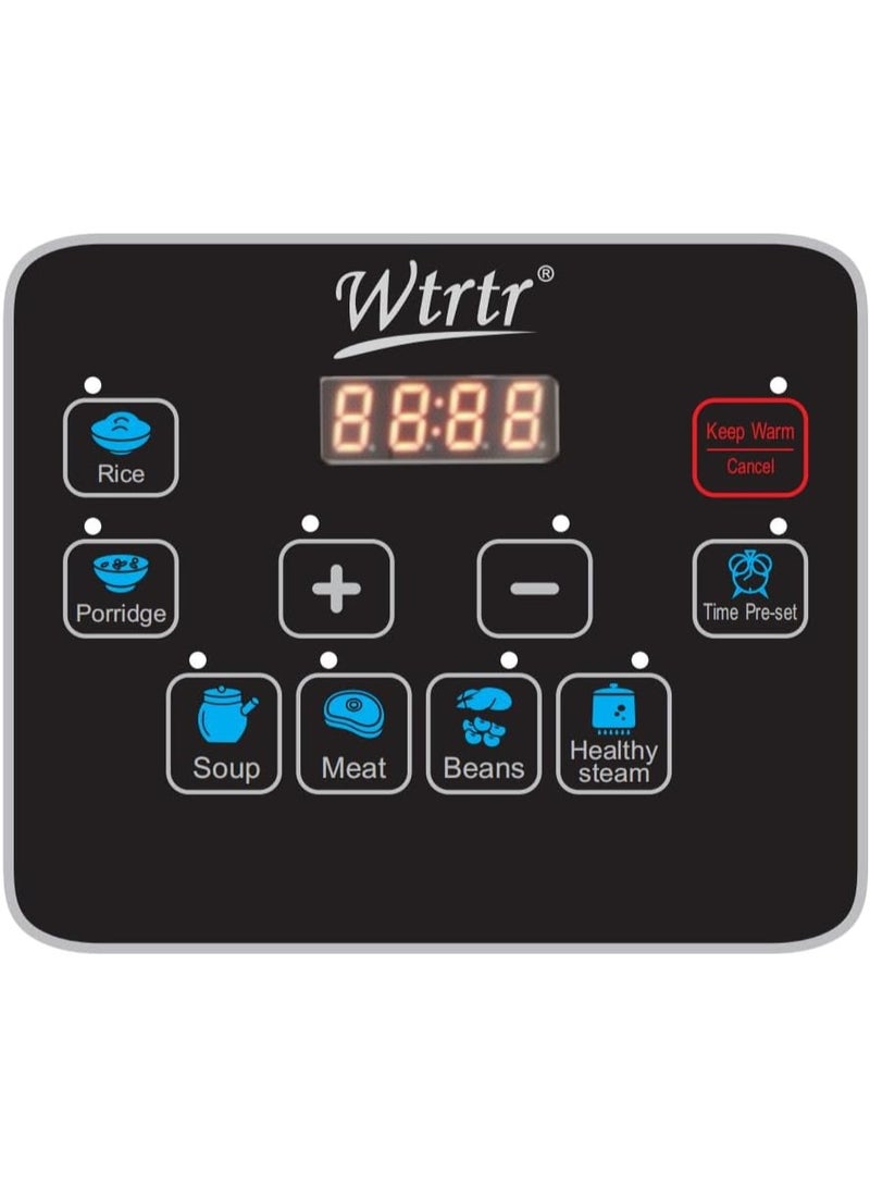 Wtrtr 6 L stainless steel electric pressure cooker, 1000W,Slow, Rice Cooker, Yogurt, Cake Maker,Steamer and Warmer, Silver.egg cooker,(1-Year Warranty) WTR-6003-Steel - Image 2