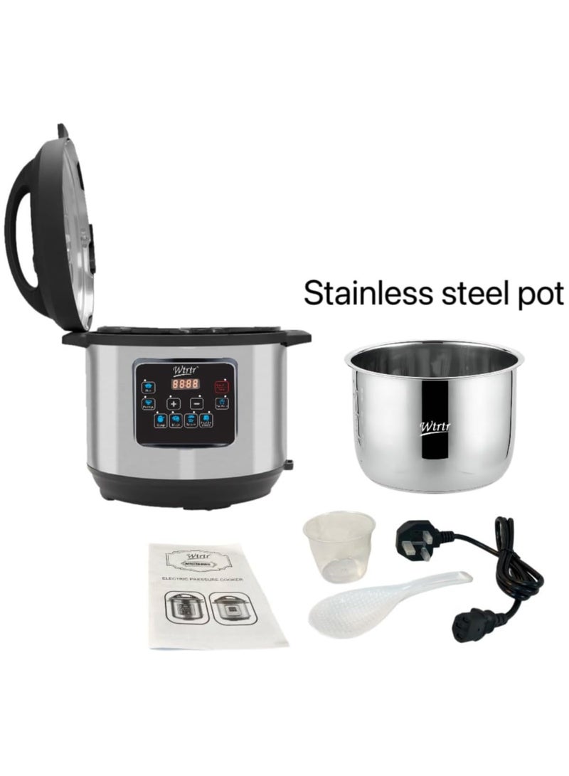 Wtrtr 6 L stainless steel electric pressure cooker, 1000W,Slow, Rice Cooker, Yogurt, Cake Maker,Steamer and Warmer, Silver.egg cooker,(1-Year Warranty) WTR-6003-Steel - Image 3