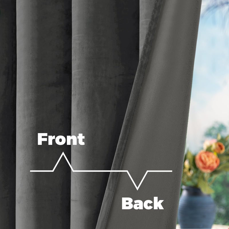 BGment Grey Velvet Curtains 90 Inches for Bedroom, Thermal Insulated Blackout Curtains Room Darkening Drapes with Back Tab and Rod Pocket for Living Room, Set of 2 Panels, 52 x 90 Inch - Image 4