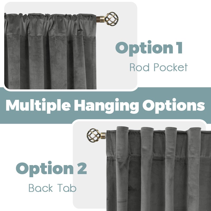 BGment Grey Velvet Curtains 90 Inches for Bedroom, Thermal Insulated Blackout Curtains Room Darkening Drapes with Back Tab and Rod Pocket for Living Room, Set of 2 Panels, 52 x 90 Inch - Image 3