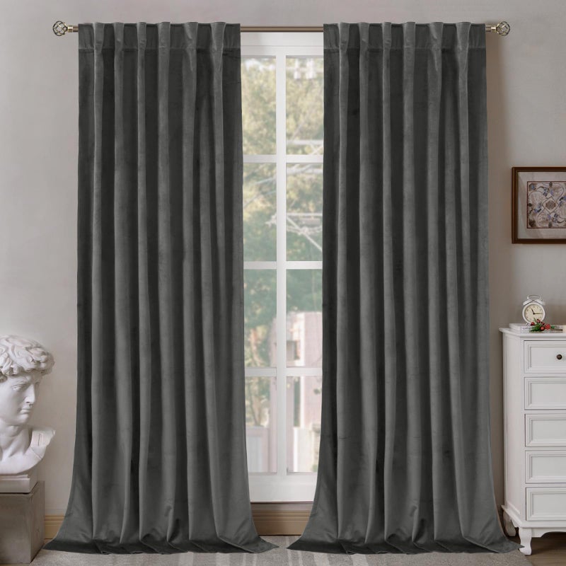 BGment Grey Velvet Curtains 90 Inches for Bedroom, Thermal Insulated Blackout Curtains Room Darkening Drapes with Back Tab and Rod Pocket for Living Room, Set of 2 Panels, 52 x 90 Inch - Image 1