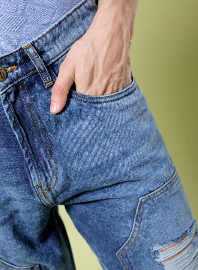 ذا انديان كراج كو Men Vintage Straight Fit Distressed Mid-Rise Jeans