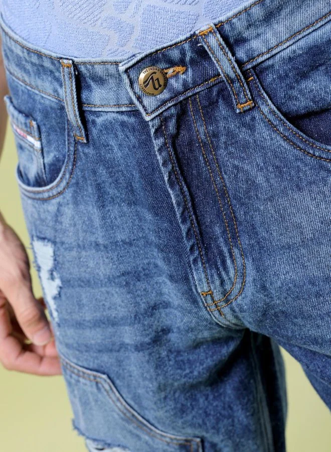 ذا انديان كراج كو Men Vintage Straight Fit Distressed Mid-Rise Jeans