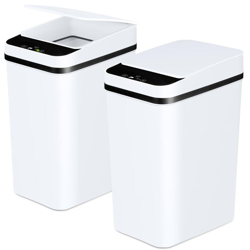 Anborry Bathroom Trash Cans with Lid 2 Pack 2.2 Gallon Touchless Automatic Motion Sensor Small Slim Garbage Can, Smart Electric Narrow Garbage Bin for Bedroom Office Kitchen (White) - Image 1
