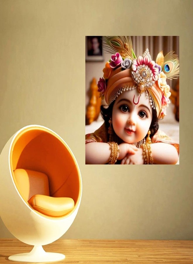 Sky Flying Vinyl Cute Little Krishna Mukhut Wall Poster (K18_Nw_26) Living Room, Pooja Kids Room (Size - 46Cm X 46Cmself-Adhesive, Wall, 46 Cms) - Image 2