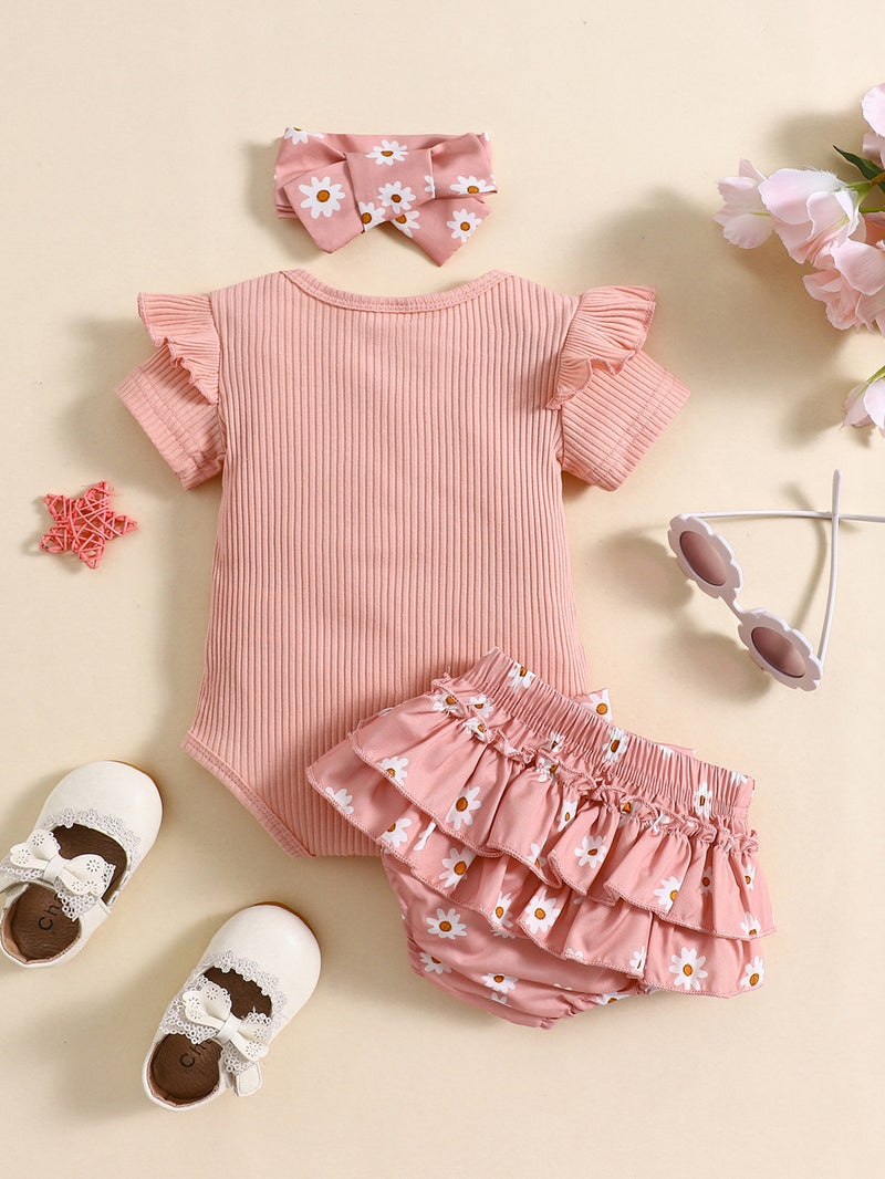 2024 E-Commerce Ly Supply Ins Ruffled Short Sleeve Hatshirt Double Skirt Hatshirt Three-Piece Set - Image 3