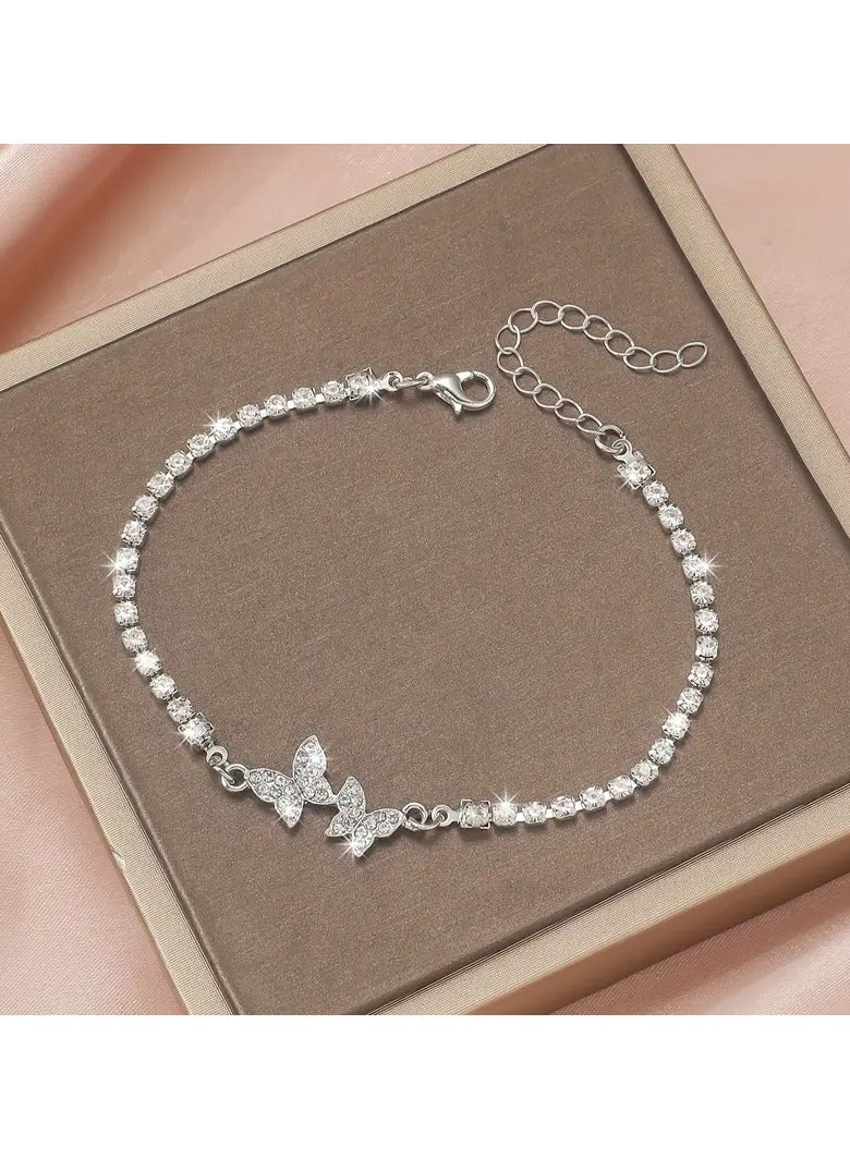 Goolsky Zinc Alloy Butterfly Rhinestone Bracelet - Glittering, Fashion Jewelry for Women, 1pc, Daily & Vacation Wear - Image 1