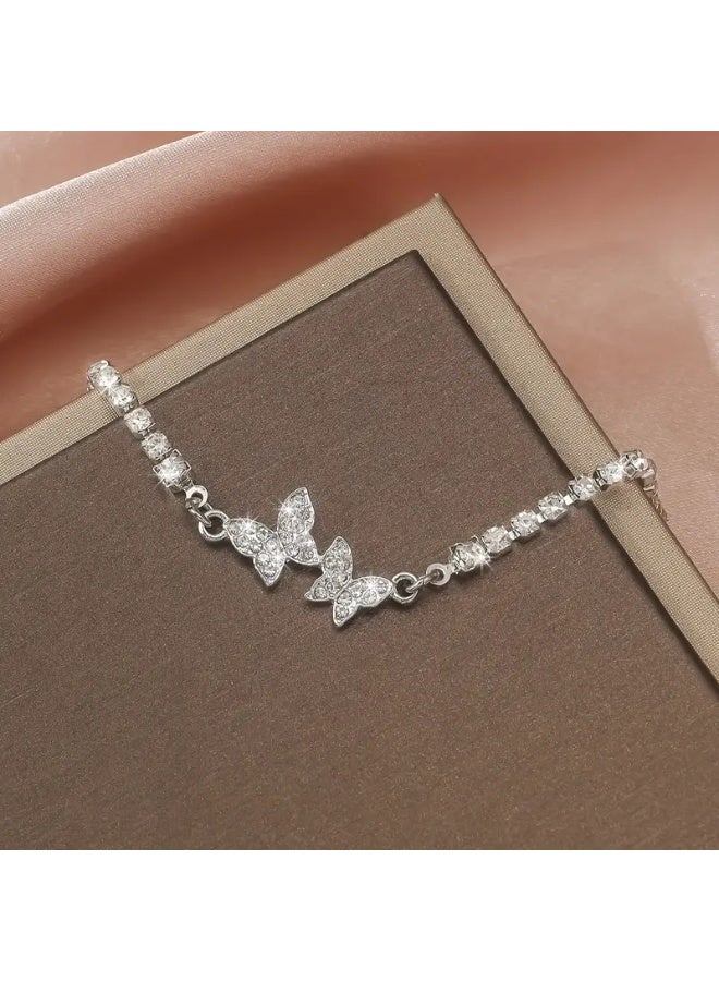 Goolsky Zinc Alloy Butterfly Rhinestone Bracelet - Glittering, Fashion Jewelry for Women, 1pc, Daily & Vacation Wear - Image 2