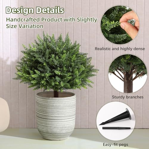 LUWENER 23.6Inch Artificial Cedar Topiary, 2 Pack UV Resistant Faux Evergreen Shrubs with Ground Spikes, Indoor Outdoor Potted Plants for Porch, Garden, Front Door Decor - Image 5