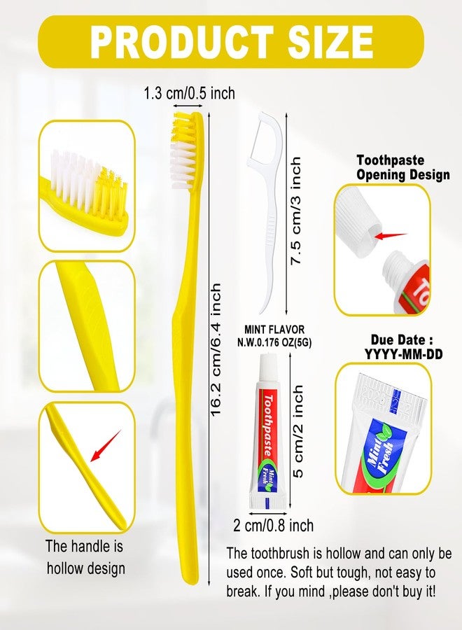 FAOEHN 50 pcs Disposable Toothbrushes with Toothpaste and Floss,Yellow Bulk Single Use Toothbrush Floss Pick Individually Wrapped Disposable Travel Toothbrushes Kit for Homeless,Airbnb,Hotel,Guest - Image 4