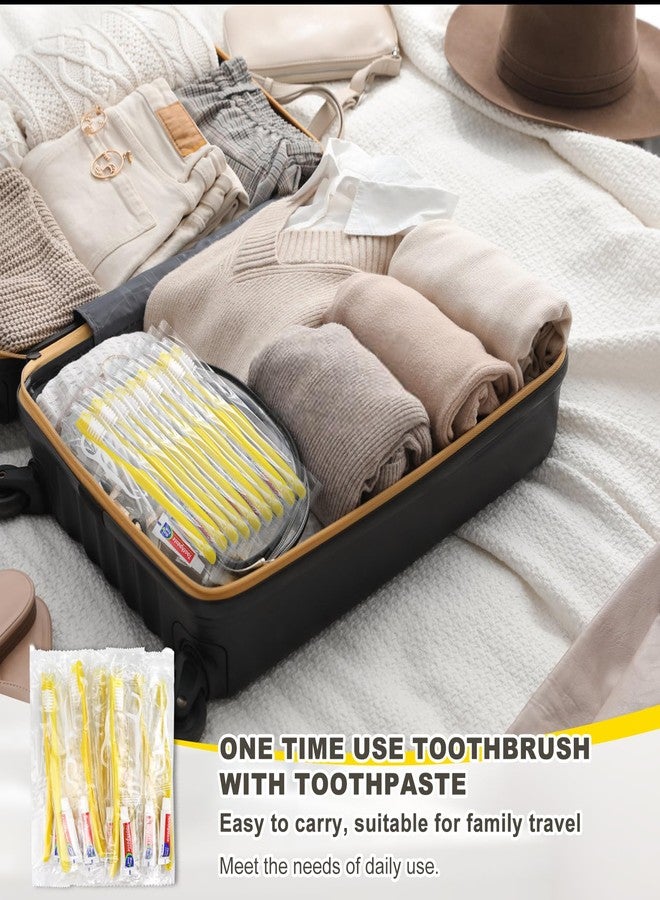 FAOEHN 50 pcs Disposable Toothbrushes with Toothpaste and Floss,Yellow Bulk Single Use Toothbrush Floss Pick Individually Wrapped Disposable Travel Toothbrushes Kit for Homeless,Airbnb,Hotel,Guest - Image 5