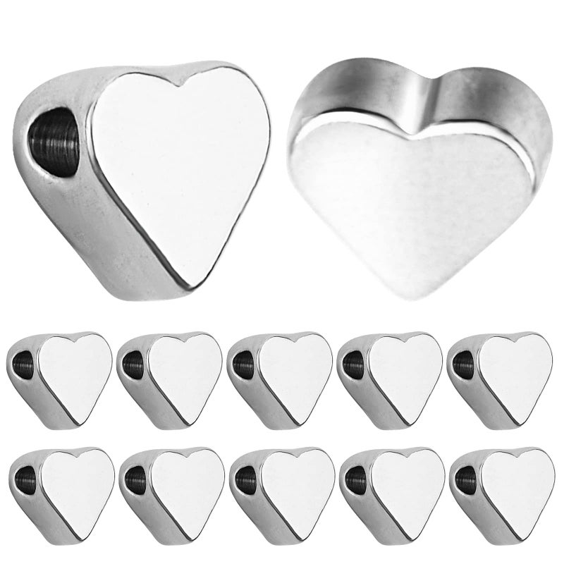 100 Pieces Heart Spacer Beads Alloy Heart Shaped Loose Charm Beads Jewelry Accessories for DIY Bracelet Necklace Earring Crafts Silver 7x6mm