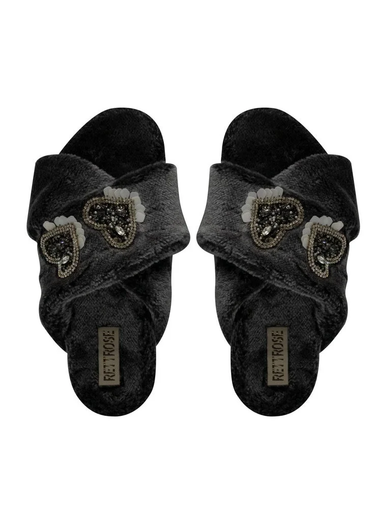 RETTROSE Crossover Faux Fur Bedroom Slippers, Black
