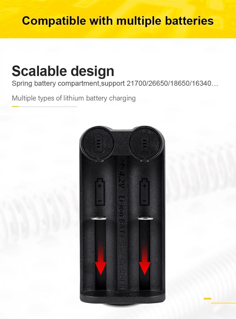 amiciSmart Intelligent Battery Charger, Dual Slot Charger for 21700 20700 26650 18650 18490 16340 14500 10400 Rechargeable Batteries - Image 5