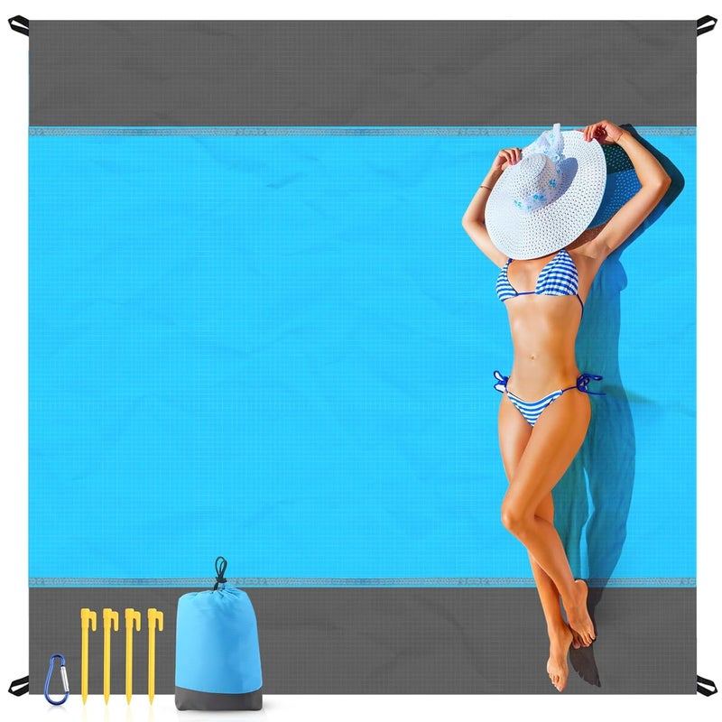 Easyfun Beach Blanket Sandproof Oversized, 79''×83'' Extra Large Beach Mat, Portable Picnic Mat for Travel Camping Hiking, Lightweight Beach Essentials Family Water Resistant Mat Nylon 210T - Image 1