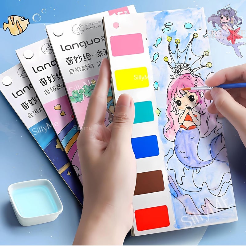 Sillyme 2 قطع كتاب الرسم المائي السحري هدايا العودة لحفلة عيد الميلاد للأطفال كتب تلوين ورسم مدمجة بألوان مائية في كل ورقة أفضل هدايا العودة لعيد الميلاد للأطفال بالجملة - Image 3
