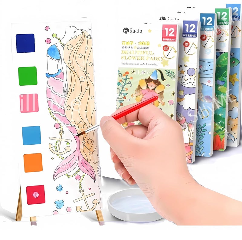 Sillyme 2 قطع كتاب الرسم المائي السحري هدايا العودة لحفلة عيد الميلاد للأطفال كتب تلوين ورسم مدمجة بألوان مائية في كل ورقة أفضل هدايا العودة لعيد الميلاد للأطفال بالجملة - Image 1