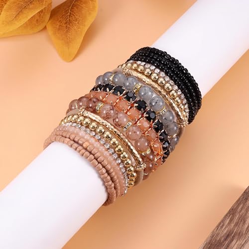 MILACOLATO 4 Sets Boho Bracelets for Women Multi-Color Layered Stackable Natural Beaded Bracelets Adjustable Stretch Bohemian Bracelets A - Image 3