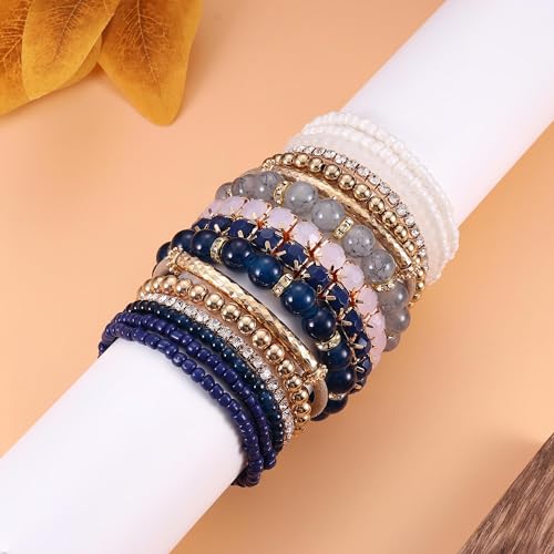 MILACOLATO 4 Sets Boho Bracelets for Women Multi-Color Layered Stackable Natural Beaded Bracelets Adjustable Stretch Bohemian Bracelets A - Image 4