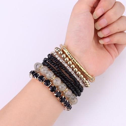 MILACOLATO 4 Sets Boho Bracelets for Women Multi-Color Layered Stackable Natural Beaded Bracelets Adjustable Stretch Bohemian Bracelets A - Image 5