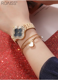roaiss 2PCS Women's Alloy Strap Bracelet Watch Set Analog Display Flower Dial Quartz Watch with Heart Bracelet Decorated with Pearl Elegant Watch Set as Gift for Ladies  - Image 2