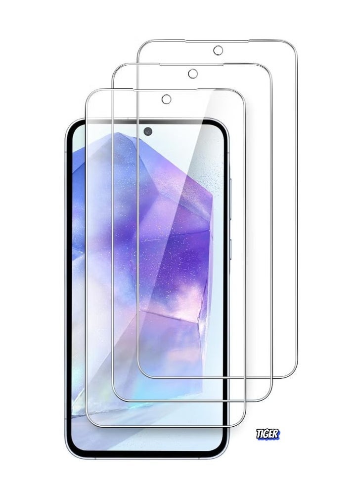 TIGER Samsung Galaxy A55 5G Screen Protector Pack of 3 – Bubble-Free, Full Coverage, Ultra-Clear Anti-Scratch, Shatterproof Tempered Glass for Maximum Protection – Perfect Fit for Samsung Galaxy A55 5G - Image 1