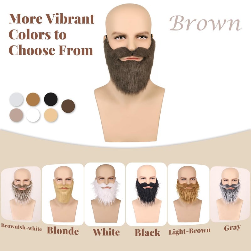 Honcloud Fake Beard with Adjustable Band, Fits Costume Matching for Halloween Parties(Brown) - Image 5