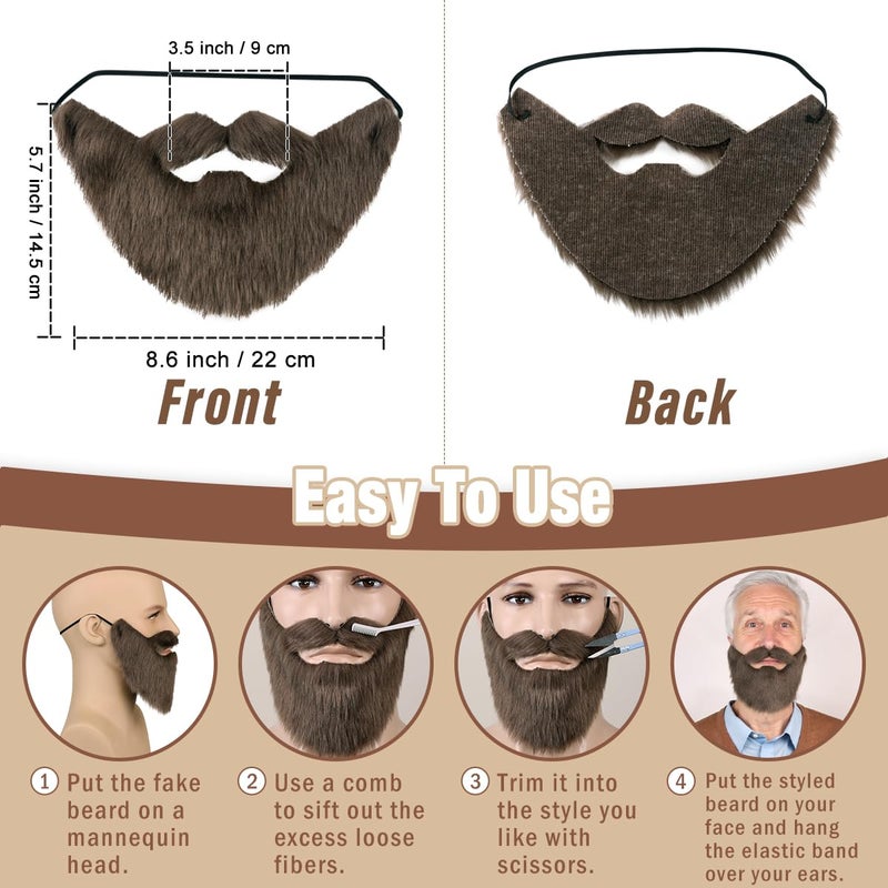 Honcloud Fake Beard with Adjustable Band, Fits Costume Matching for Halloween Parties(Brown) - Image 3