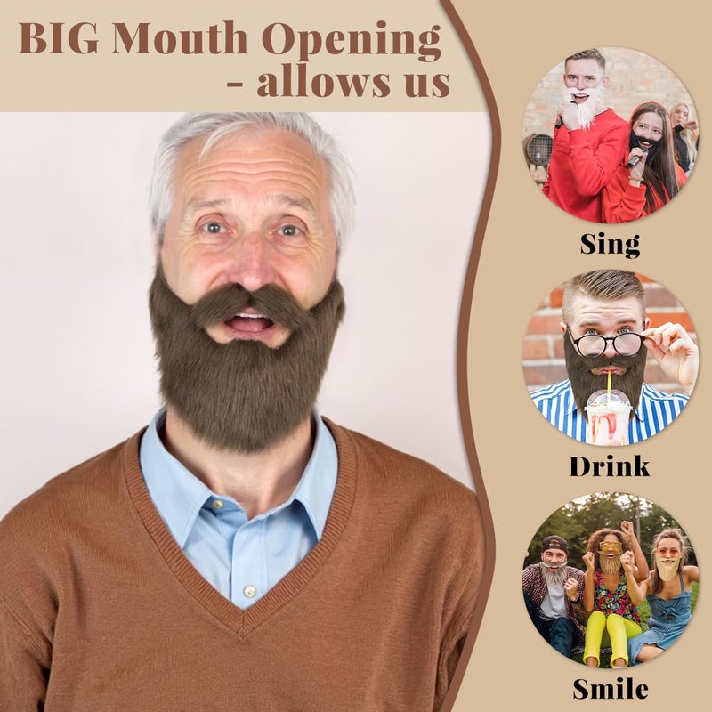 Honcloud Fake Beard with Adjustable Band, Fits Costume Matching for Halloween Parties(Brown) - Image 2