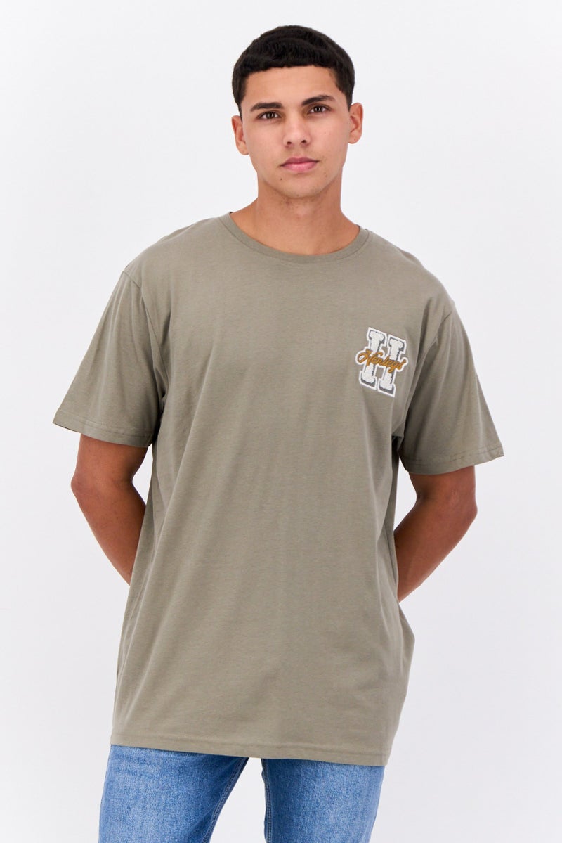Henleys Men Crew Neck Short Sleeves Brand Logo T-Shirt, Dusty Olive - Image 1
