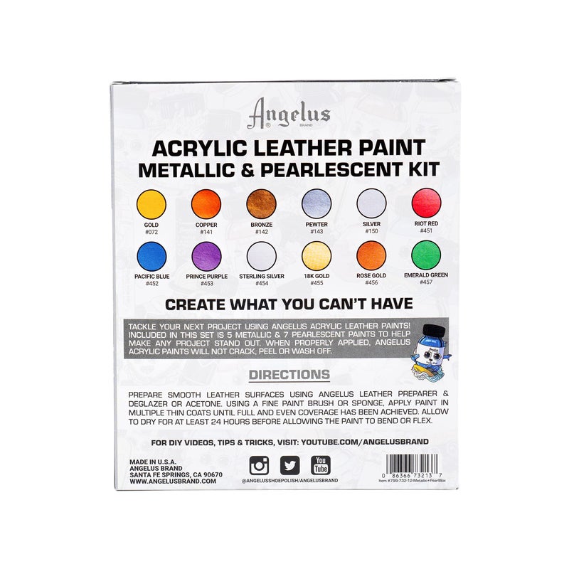Angelus Acrylic Leather Paint Kit Metallic & Pearlescent 12 Pack Set (1 oz each) - Professional Metallic Acrylic Paint - Flexible, Crack, Peel Resistant for Shoes, Sneakers, Canvas, Demin, Wood - Image 3