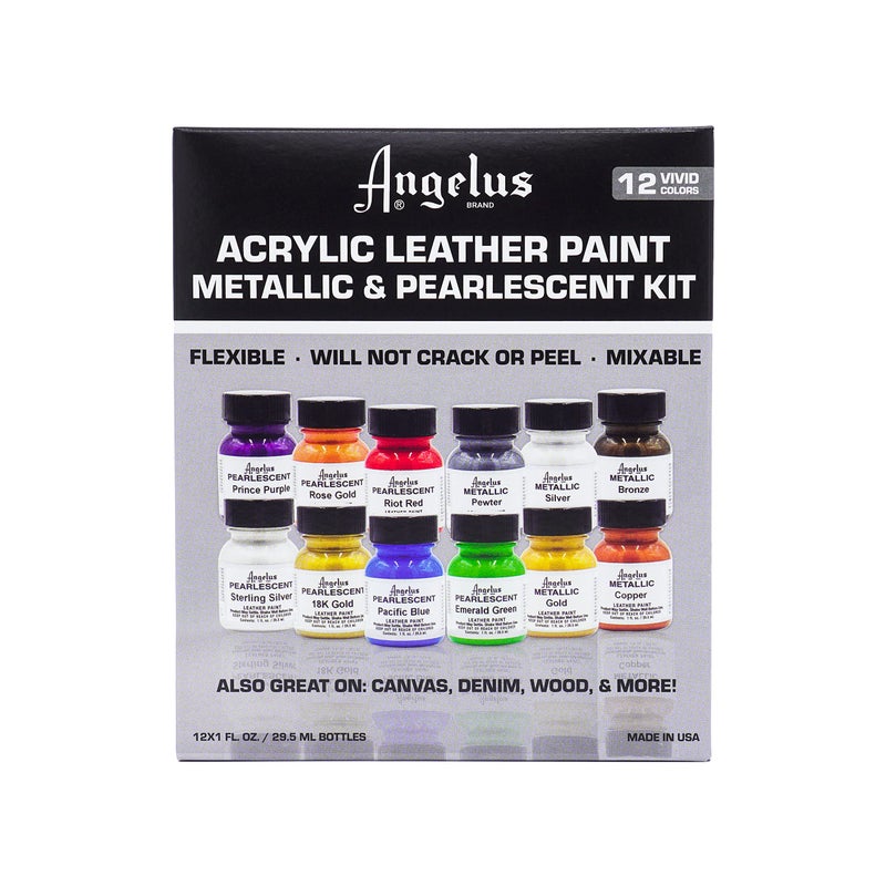 Angelus Acrylic Leather Paint Kit Metallic & Pearlescent 12 Pack Set (1 oz each) - Professional Metallic Acrylic Paint - Flexible, Crack, Peel Resistant for Shoes, Sneakers, Canvas, Demin, Wood - Image 2