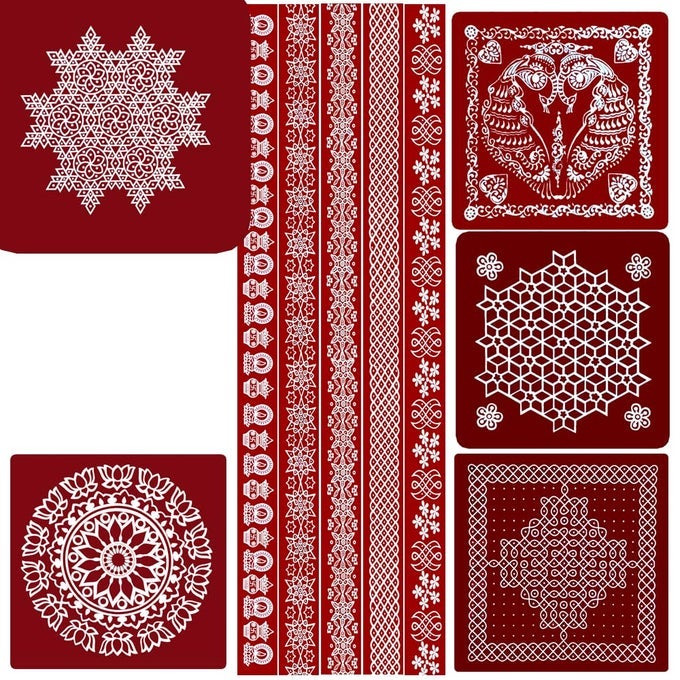 RANGOLI STICKER KOLAM STICKER FOR WALL TILE FLOOR STEEL STICKER PACK OF 1SET 10X10 5PIC 30X2 5PIC INCH MODEL MM5 MP5