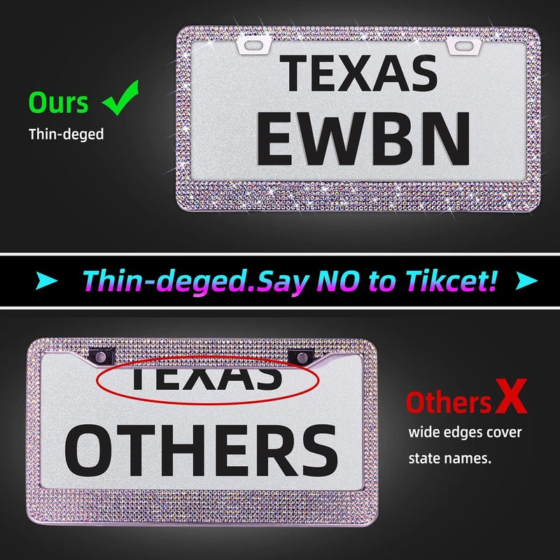 EWBN Bling Rhinestone License Plate Frame for Women，Diamond Sparkly License Plate Frames| Stainless Steel Frames & Over 1200 pcs Finest 14 Facets Black Glass Crystals Premium Diamond+GiftBox(Colorful) - Image 4