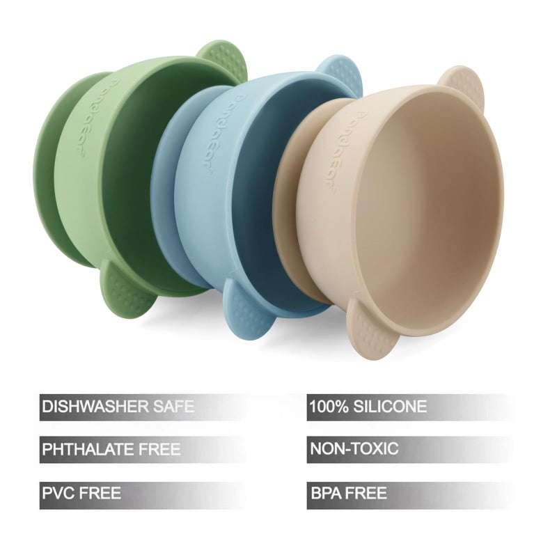 PandaEar 3 Pack Baby Bowls with Suction| Stay Put Silicone Food Bowl for Babies Kids Toddlers Infants| Food Grade Soft Safe BPA-Free Silicone (Multi-Color) - Image 3