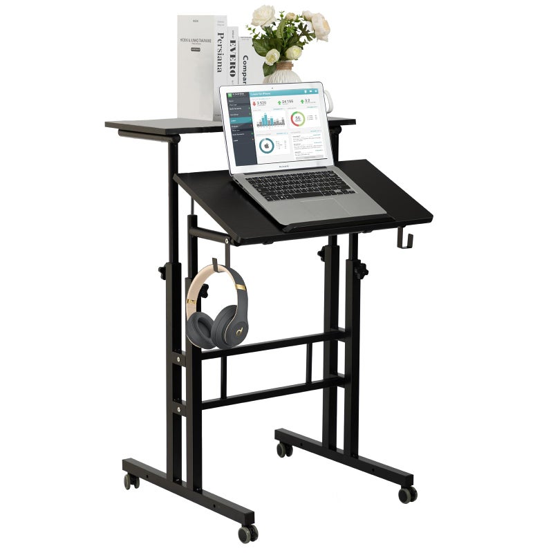 SIDUCAL Mobile Standing Desk, Portable Stand Up, Small Adjustable Converter with Wheels Home Office Workstation, Rolling Desk Laptop Cart for Standing or Sitting, Black - Image 1