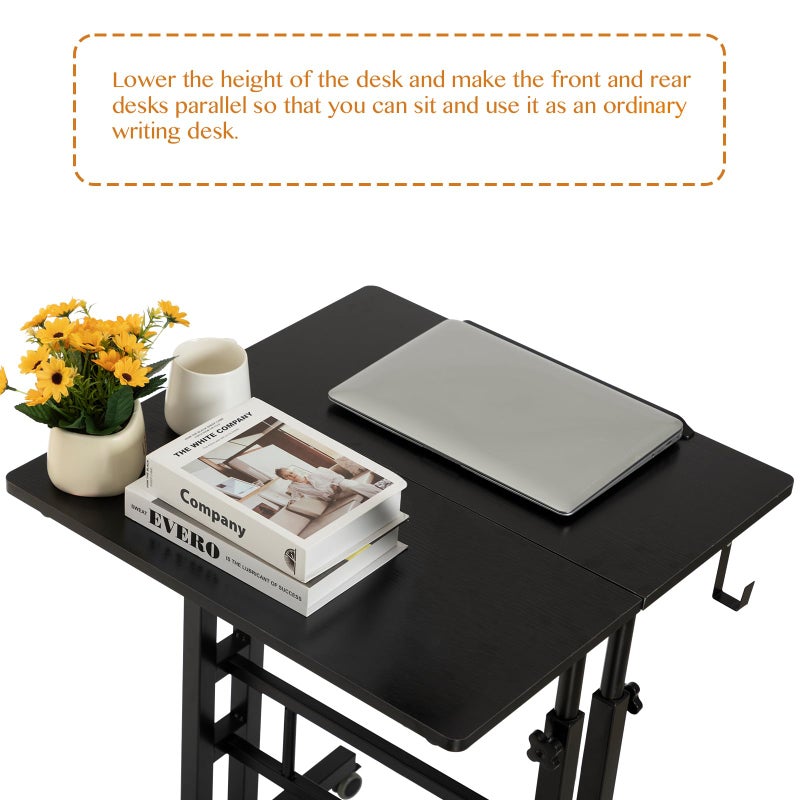 SIDUCAL Mobile Standing Desk, Portable Stand Up, Small Adjustable Converter with Wheels Home Office Workstation, Rolling Desk Laptop Cart for Standing or Sitting, Black - Image 4