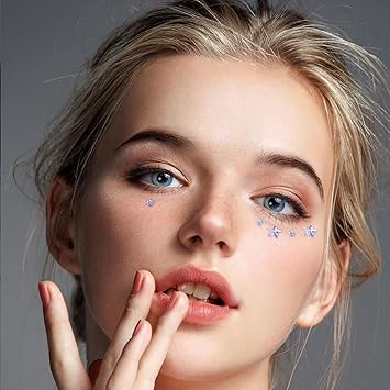 WUIOS Moon Stars Face Gems Jewels Stick for Women Hair Face Diamonds Crystal Rhinestones Rave Party Festival Party Club Body Face Eye Nail Makeup Stickers Temporary Tattoos Stars - Image 2