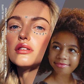 WUIOS Moon Stars Face Gems Jewels Stick for Women Hair Face Diamonds Crystal Rhinestones Rave Party Festival Party Club Body Face Eye Nail Makeup Stickers Temporary Tattoos Stars - Image 4