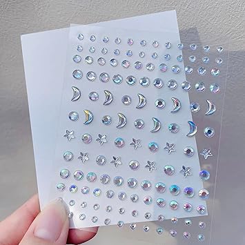 WUIOS Moon Stars Face Gems Jewels Stick for Women Hair Face Diamonds Crystal Rhinestones Rave Party Festival Party Club Body Face Eye Nail Makeup Stickers Temporary Tattoos Stars - Image 1